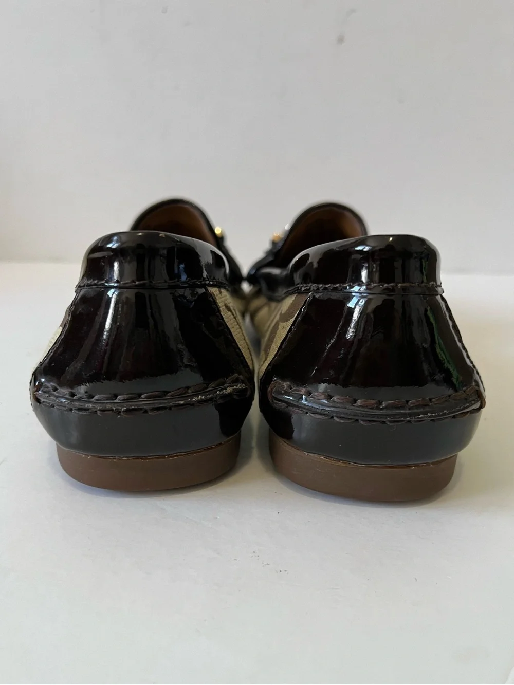Coach fortunata Brown Signature Canvas logo Gold driving Loafers size 7.5B